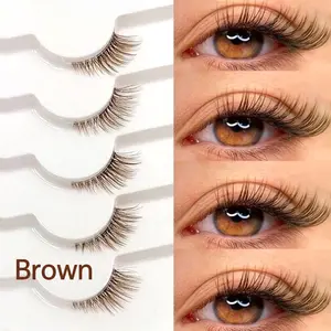 7 Pairs Brown Natural Half Eye Lashes Cat Eye With Clear Band Wispy False Eyelashes Natural Look 3/4 Corner Lashes Short Accent Lashes Suitable For Beginner Friendly, Daily, Dating, Party, Office, Wedding, Back-to-School Season, Gift for her Makeup