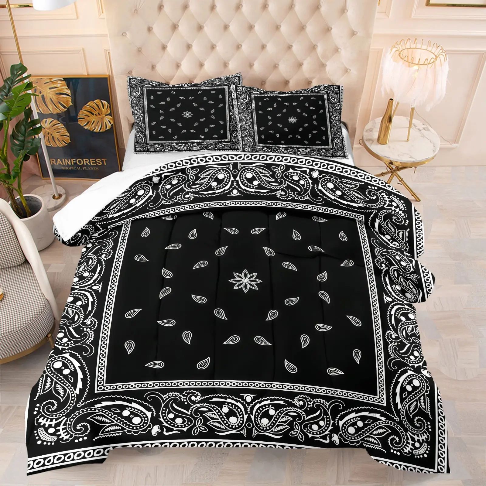 Retro Paisley Square Print Comforter Set, Bohemian Bedding Set, Boho Bed Set, Comfy Bedding Set, Printed Bedding Set (1 Comforter + 1/2 Pillowcase, No Pillow Core), Suitable For Teenagers, Adults, Guest Rooms, Dormitories, And Master Bedroom Scenarios