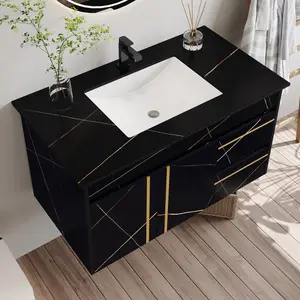 Black Bathroom Vanity with Sink,Floating Bathroom Sink Cabinet,35.4'' Modern Clearance Bathroom Vanities with 2 Doors and 2 Drawer,Single Sink,Black