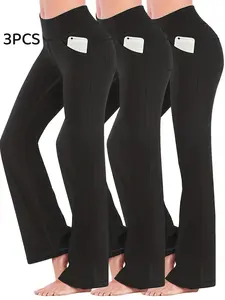3pcs Wide-leg Women's Pants With Pockets. The Fabric Is Comfortable And Breathable, Suitable For Daily Wear And Various Sports Activities.