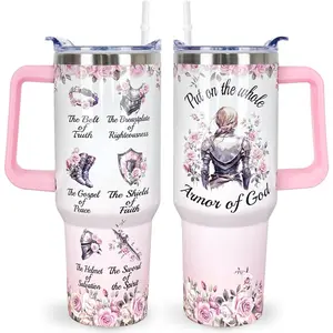 40 Oz Sturdy Insulated Stainless Steel Christian Tumbler Flask - Printed Whole Armor of God, Bible Verse, Peace-Infused, Portable Design, Lid, Straw, Cover, Insulation, Inspirational Religious Gift for Women (Mom)