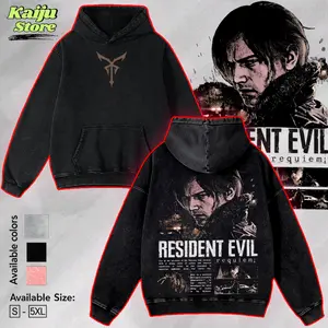 Resident Evil Leon Kennedy Requiem Vintage Wash Hoodie & Tshirt , Raccoon City Survivor Graphic T-Shirt, Biohazard 4 Remake Streetwear, Acid Wash Mineral Sweatshirt, DSO Agent Aesthetic, Gamer Fan Gift, Unisex Cotton Apparel