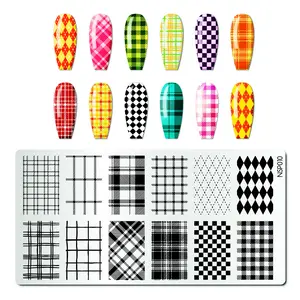 1pc Stainless Steel Nail Art Stamping Plate Multiple Grid Plaid Checkered Pattern, Plaid Nail Stamping Tool for Manicure Salon or DIY naild Tools Nail Care Nail Art Design