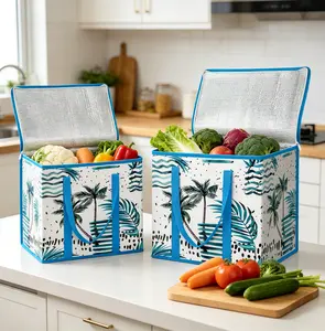 2 Pack Heavy Duty Insulated Reusable Grocery Bags, Collapsible Large Cooler Tote Bags with Reinforced Base, Water Resistant for Grocery Shopping and Food Delivery