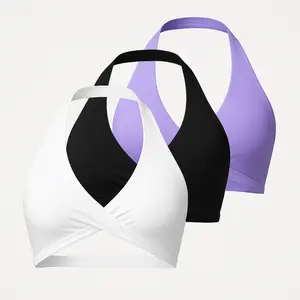 Workout Run Bra for Women Halter Neck Backless Sports Bra No Underwire Soft 4 Way Stretch Removable Pads Yoga Running Fitness Crop Top