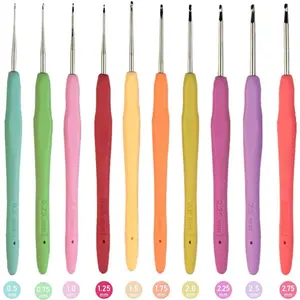 10 Small Sizes Lace Crochet Hooks Set 0.5mm - 2.75mm Ergonomic Soft Grip Handle Crochet Hook Needles Thread Crochet Hooks Yarn Lace Knitting Needles