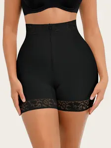 1 Count Women's Zipper & Inner Single Hook Secure Closure, Crotch Zipper Access Design, High-Waisted Thick Lace Waistband Briefs, Anti-Slip Lace Hem Sculpting, Butt-Lifting Cinched Seam Contouring Panties, Shapewear, Suitable For Fashion Looks