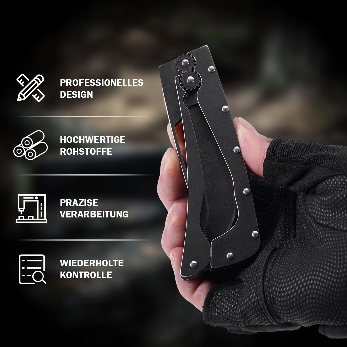 EDC Gear Mechanism Folding Pocket Knife，Tactical Stonewashed Gear Folding Knife, Must-Have Survival Gear for Outdoor Adventures