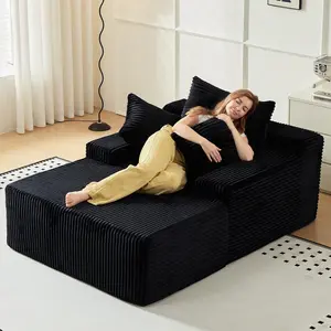 67" Extra-Large boneless couches Chaise Lounge Chair Indoor,Faux Sleeper Sofa Couch Bed with Pillows&Wide Armrests,Fluffy Comfy Cloud Couch,Compression Foam Couch for Living Room,Bedroom,No Assembly