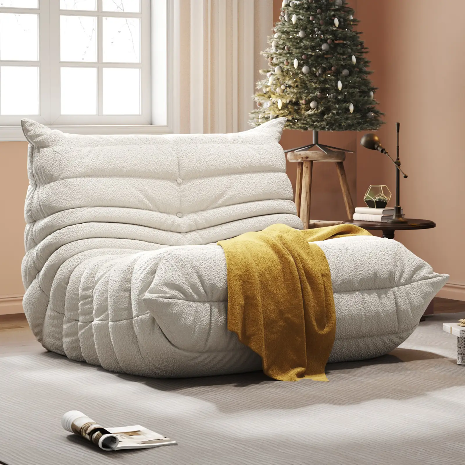 【Fall Deals For You】Bean Bag Chair Furniture – 1/2/3-Seater Lazy Sofa with Teddy Fleece Fabric, High Resilience Memory Foam, No Assembly Required – Pe