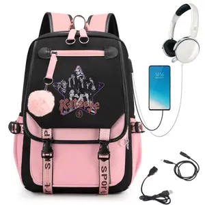 Katseye Merch  Backpack School Backpack for Girls Color-block School Bag Girls Backpack for School Kids Bookbag with USB Charging Port