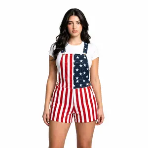 American Flag Overalls for Men and Women, Unisex Bib Pants with Soft Stretch Fabric, Breathable Summer Streetwear Outfit for Independence Day, Memorial Day, National Holiday Festivals, Parades, Parties and Casual Vacation Wear