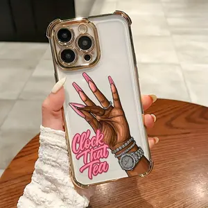 Pink Stylish Creative English Clock Tea Design Phone Case Suitable for Iphone 17 16E 16 15 14 13 12 11 Mini Pro Max Air X XR XSMAX 8 7 Plus Shockproof Transparent Soft Back Cover.