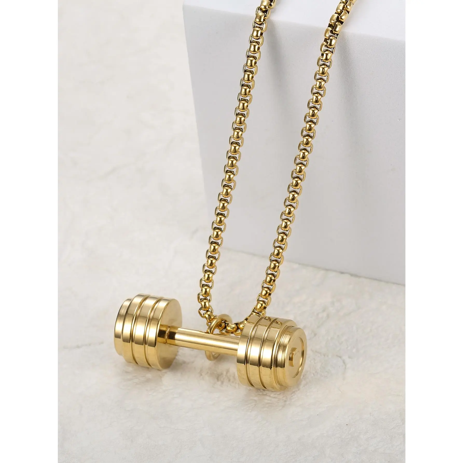 Men's Retro Dumbbell Pendant Necklace in Stainless Steel, Hip Hop Style Fitness-Inspired Chain, Casual Fashionable Jewelry, Daily, Male, One Piece