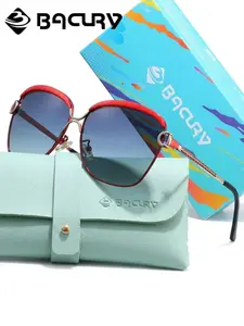 BACURY Fashion Oversized Sunglasses with Gradient Blue Lenses, Lightweight & UV Blocking