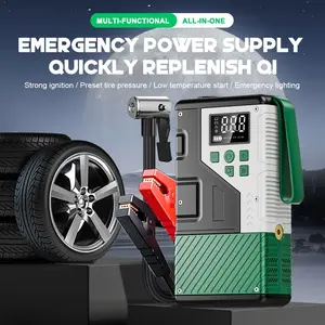 Multi-functional Emergency Car Air Pump Charging & Lighting Device with Strong Ignition Preset Tire Pressure Low Temperature Start Emergency Qi Function