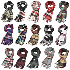 Unisex Winter Striped Checked Plaid Scarves Cashmere Feel Soft Luxurious Scarf