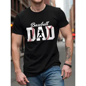 Mens Baseball Dad TShirt Short Sleeve Casual Summer Top with for Dad Lettering and Baseball Bat Rocket Launcher Iconic Print Machine Washable Round Neck Tee for Sports Events Fathers Day Gift for Dads Same Style for Men and Women