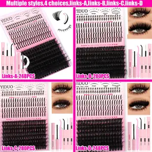 YIDUO Lashes Clusters Kit, Fluffy Eyelashes Cluster, Bottom Lashes with Spikes 60D Cluster Eyelash Extensions Kit 10-120mm D Curvature Volume Manga DIY Lashes with Lash Bond and Seal Tweezers Remover Salon Look at Home | Long-Lasting Glam Effect