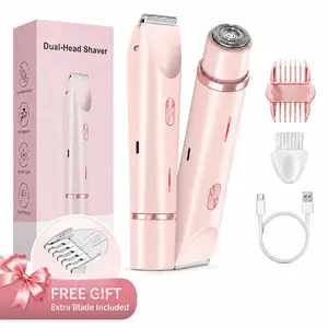 Bikini Trimmer for Women, Razor Rechargeable 2-in-1 Body and Facial Epilator, Dual Heads for Painless Trimming of Pubic Hair, Face, Underarms and Legs, IPX7 Waterproof. Christmas Gift New Year Gift Shaving Grooming