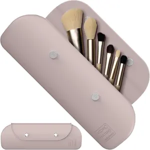 Travel Makeup Brush Holder,Silicone Makeup Brush Holder ,Portable Cosmetic Organiser with Two Upgraded Anti-fall Off Magnetic Clips , foldable, large capacity -Khaki