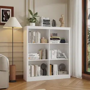 Garvee 6 Cube Storage Organizer, 3 Tiers Display Shelf, Cubby Bookshelf, Modern Bookcase, Wooden Open Bookshelf for Bedroom, Classroom, Office, White