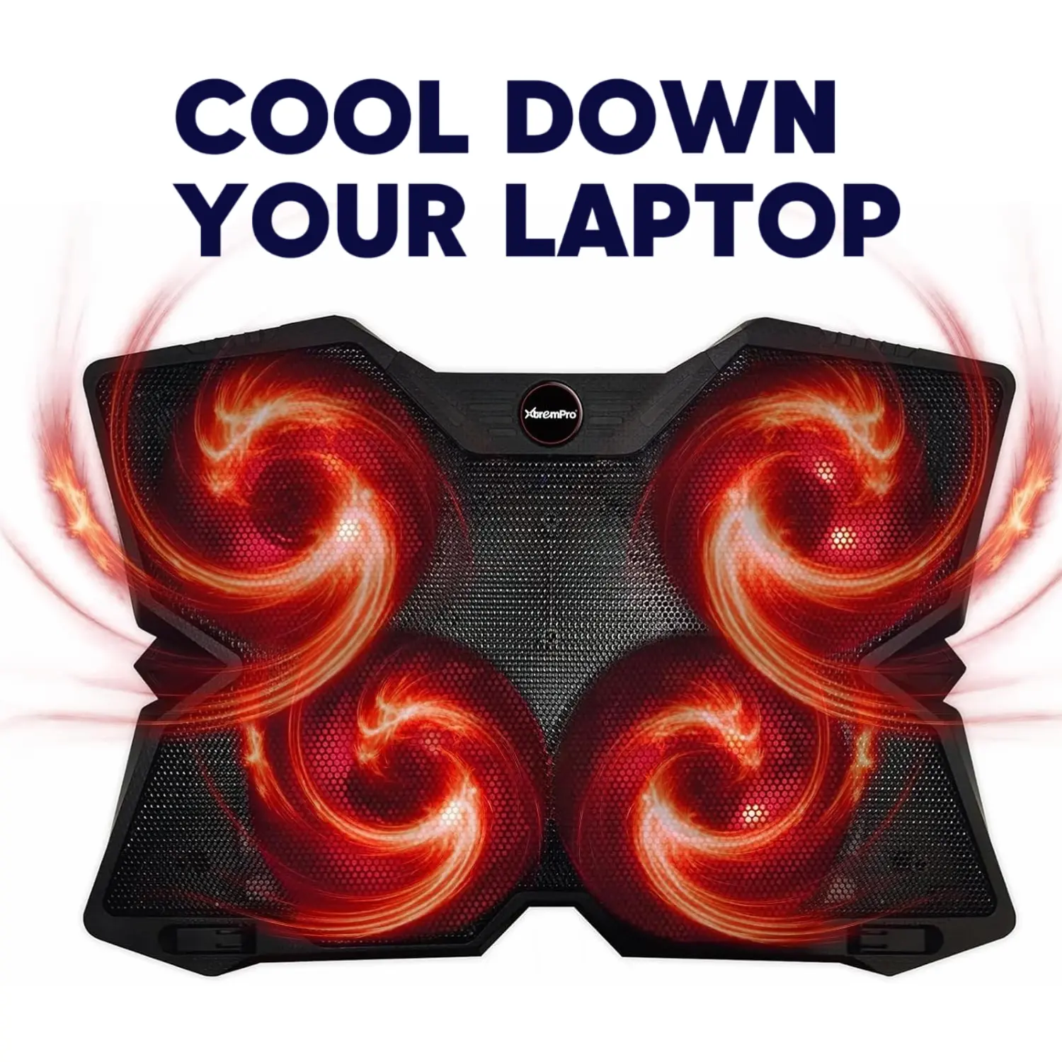 Xtrempro Portable Laptop Cooler Pad, 4 Red LED Fans, Speed Control, Adjustable Height, 12-17 Inch