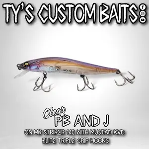 Ty's Custom Baits Clear PB and J on MB Striker 140 with Mustad KVD Elite Triple Grip Hooks Fishing Lure