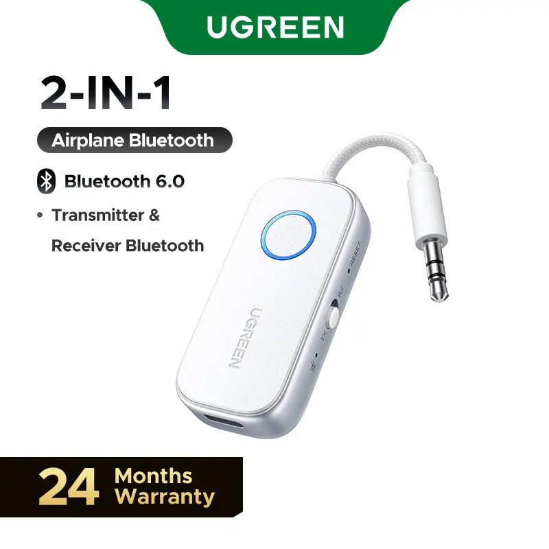 UGREEN Airplane Bluetooth 6.0 Transmitter Receiver for 2 Airpods or Headphones, Airplane Travel Essentials 2-in-1 Wireless Bluetooth Adapter, 3.5MM AUX Jack Adapter on Flight, TV, Car Stereo,Summer Sale tiktokshopbacktoschool
