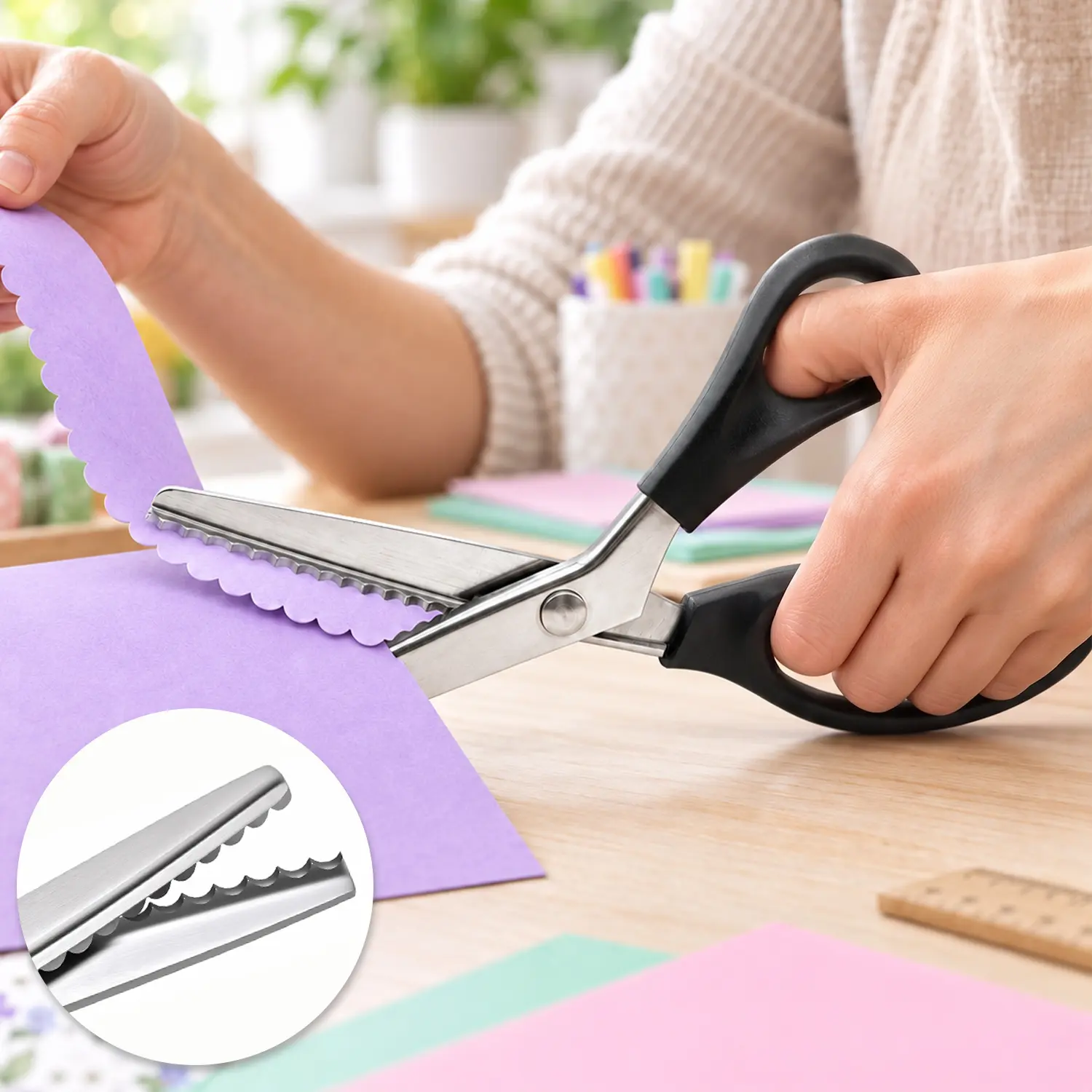 Stainless Steel Pinking Shears for Sewing, Zig Zag Serrated Fabric Scissors, Sharp Heavy-Duty Scissors for Cutting Fabric, Quilting, Dressmaking, Textiles & DIY Crafts