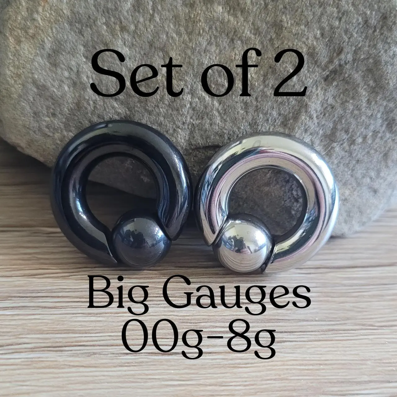 Set of 2 Black Silver 316L Surgical Steel Spring Loaded Captive Bead Ring Septum Ear Plug Horseshoes Gauges 00g 0g 2g 4g 6g 8g big stretched