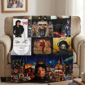 Vintage Music Flannel Blanket, Michael Jackson Album Cover Collage Blanket, Soft and Cozy Throw for Home Decor, Ideal Gifts for Fans - Modern Style