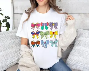 【100% cotton】 Princess Coquette Bow Shirt, Cute Pastel Ribbon Graphic Tee, Soft Girl Balletcore Aesthetic Top, Trendy Vintage Vibe, Casual Lightweight Shirt, Perfect Girly Gift For Her