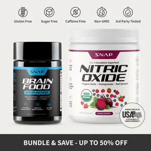 Snap Supplements – Brain Food + Nitric Oxide Beet Powder Bundle – Natural Supplement Capsules & Powder – Support Focus, Memory, and Circulation†