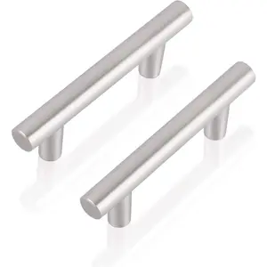 5 Pack Cabinet Knobs in Brushed Nickel/Cabinet Handles 2-1/2" Inch (64mm) Hole Centers/Satin Nickel Drawer Pulls 4" Overall Length