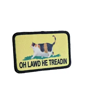 calico oh lawd he treadin meme 2"x3" removable morale patch with hook and loop backing fat cat