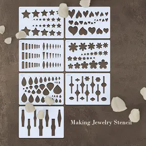 7-Piece Jewelry Template Set, Reusable Geometric Templates 5.8x8.3 Inches, Includes Teardrop Heart Petal Star Elements for Ring Painting Handmade Crafts