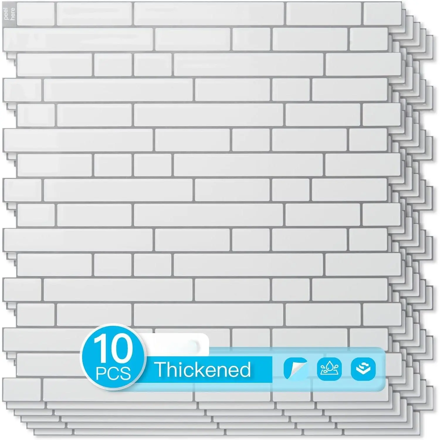 10-Sheet Heavy-Duty Peel and Stick Backsplash,  Wall Tiles Stick on Kitchen Backsplash Living Space, White with Gray Grout