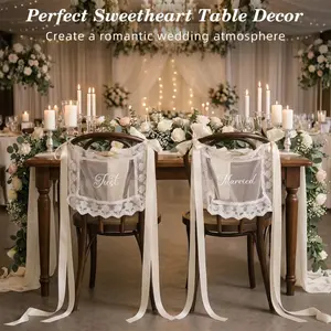 Ethereal Boho Lace Wedding Chair Decor Set (2 Pack) | Sheer Bride & Groom Sashes for Sweetheart Table