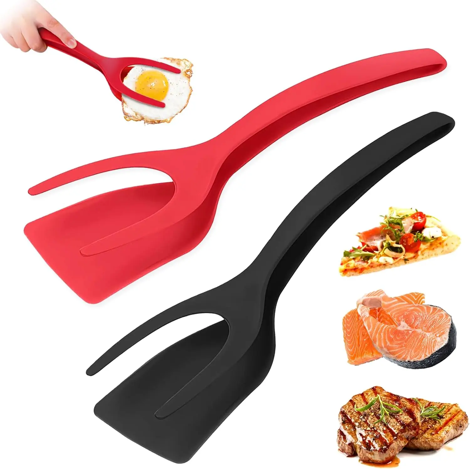 Silicone Nonstick Spatula-Turner with Built-In Tongs, Heat Resistant Cooking Utensil for Smooth Egg & Pancake Flipping, Secure Fish Gripping, Easy to Clean, Flips Eggs & Pancakes Smoothly