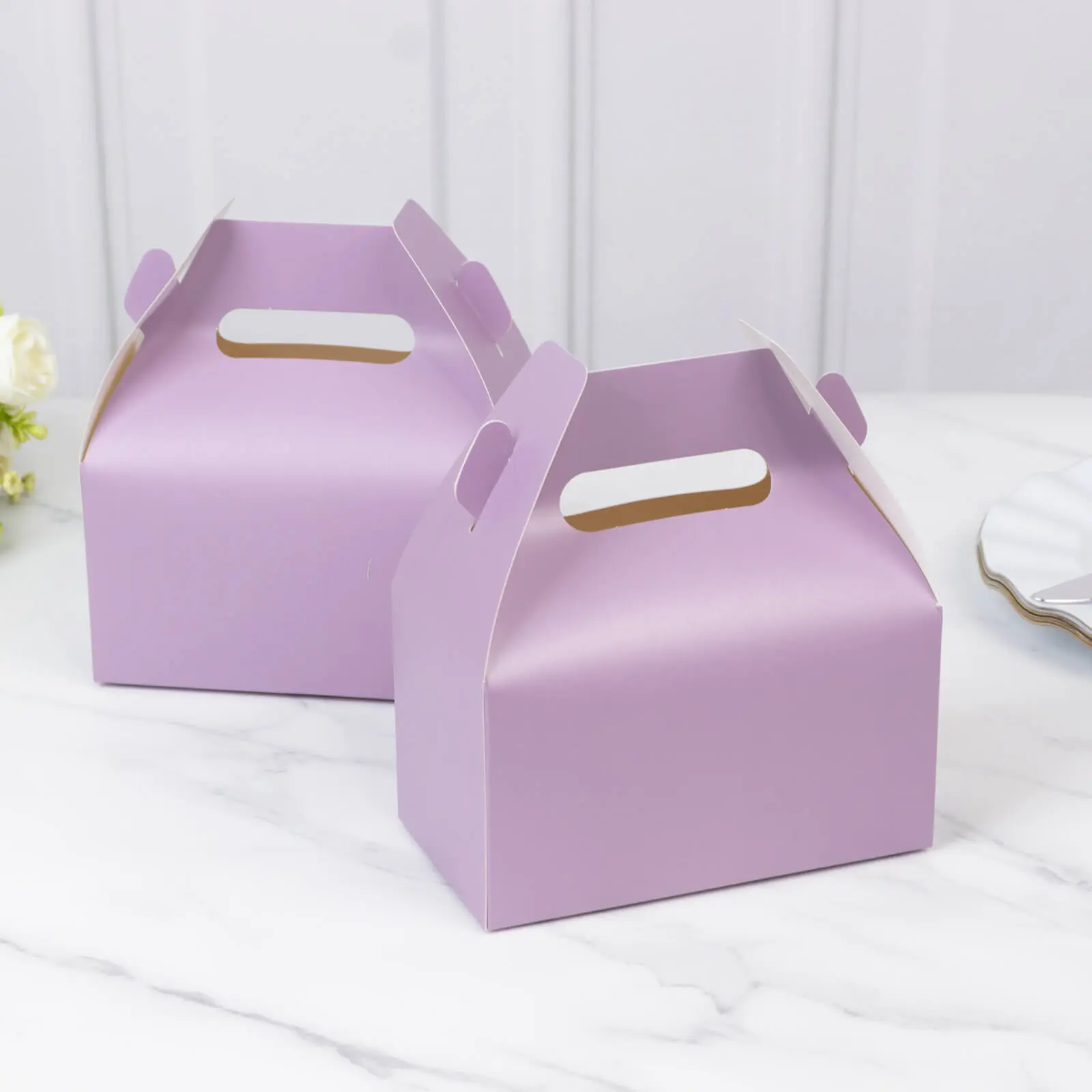 25-Pack Matte Lavender Lilac Tote Gable Boxes, Office Party Favor Candy Treat Boxes - 6.25"l x 3.5"w x 7"h, Tote Gable Box