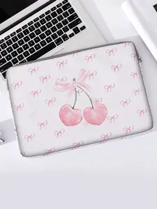 Cherry Pattern Printed Laptop Bag, Soft Notebook Sleeve, Fits Laptops, Tablets, Zipper Storage Pouch, Casual Style, All Seasons