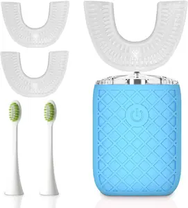 Adult Sonic Automatic Electric Toothbrush, 360° Oral Cleaning Stain Whitening, IPX7 Waterproof Rechargeable, u-Shape Brush Head*3+Straight Handle Brush Head*2, Suitable for Travel or Home Use