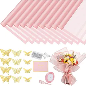 93 count Flower Wrapping Paper Kits, 20 Sheets   Floral Bouquet Wrapping Paper 10 Greeting Cards 12 Butterfly 50 Flower Pins 1 Roll Ribbon for Graduation Party DIY Crafts