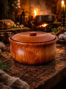 The Armored Eldenwood Harvest Keeper Wooden Bowl (6 Inch)-Natural Wood-Rustic-Everyday Use Tableware Desserts Pasta
