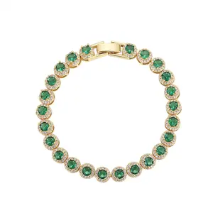 Iced Out Emerald Green CZ Tennis Bracelet Gold Plated Bling for Men & Women Hip Hop Style Statement Jewelry Engagement