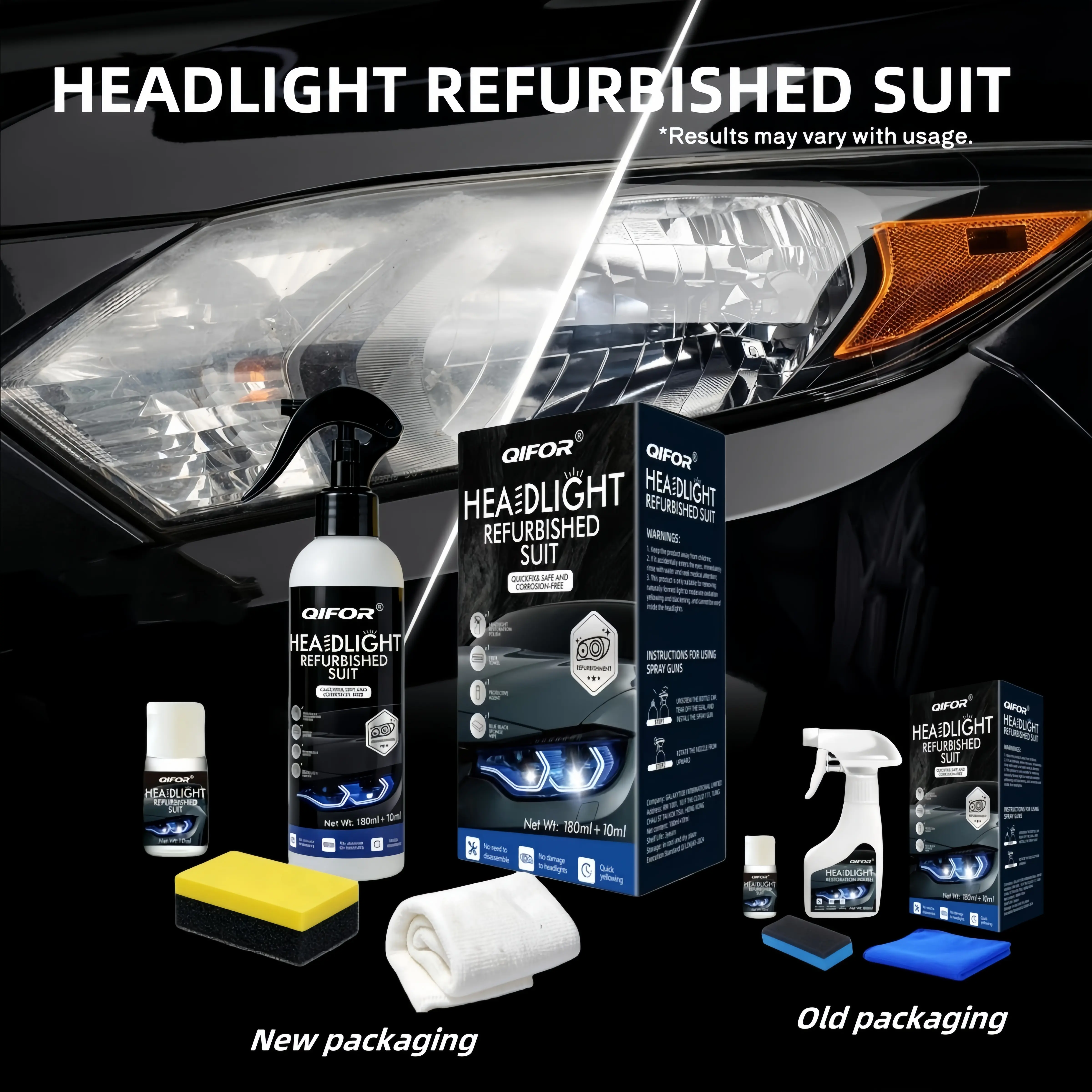 QIFOR Automotive Headlamp Restoration Fluid - Car Detailing Products for Oxidized, Yellowed, Blurred Headlamps with Enhanced Crystalline Coating Refurbishing Function