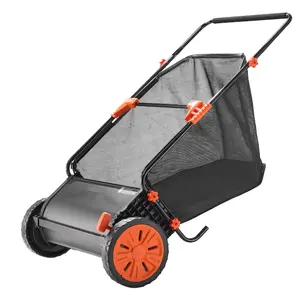 VEVOR 26 Inch Heavy Duty Push Lawn Sweeper | Leaf and Grass Collector with Spinning Brush System, 7 Cu Ft Hopper Bag and Rubber Wheels for Efficient Yard Maintenance and Lawn Care