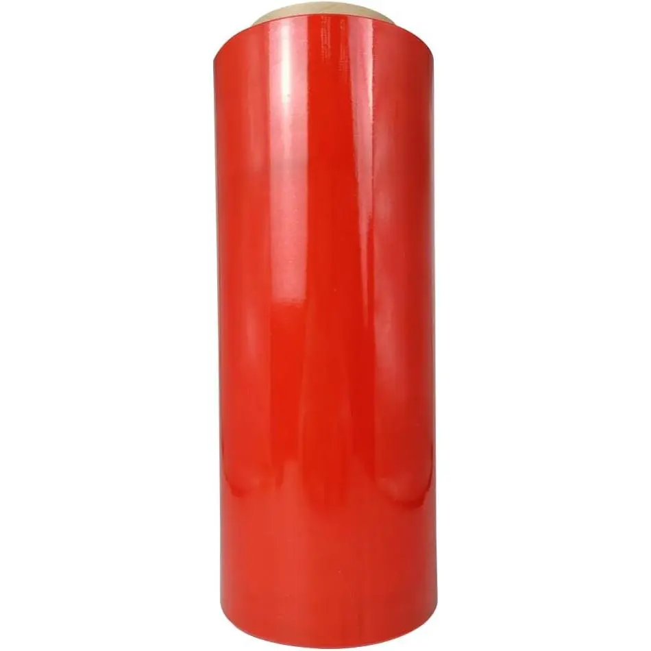 Industrial Red Stretch Shrink Wrap Plastic Single Roll, 12”×1000ft, 80 Gauge, for Moving, Shipping, Storage