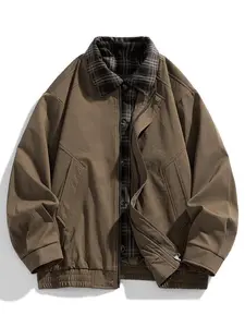 Men's casual loose woven jacket, retro British color block design, perfect choice for spring and autumn travel camping parties